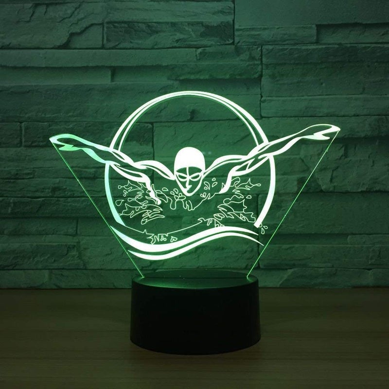 HPBN8 Ltd Creative 3D Swimming Night Light USB Powered Touch Switch Remote Control LED Decor Optical Illusion 3D Lamp 7/16 Colors Changing Brithday Room Decoration - Image 5